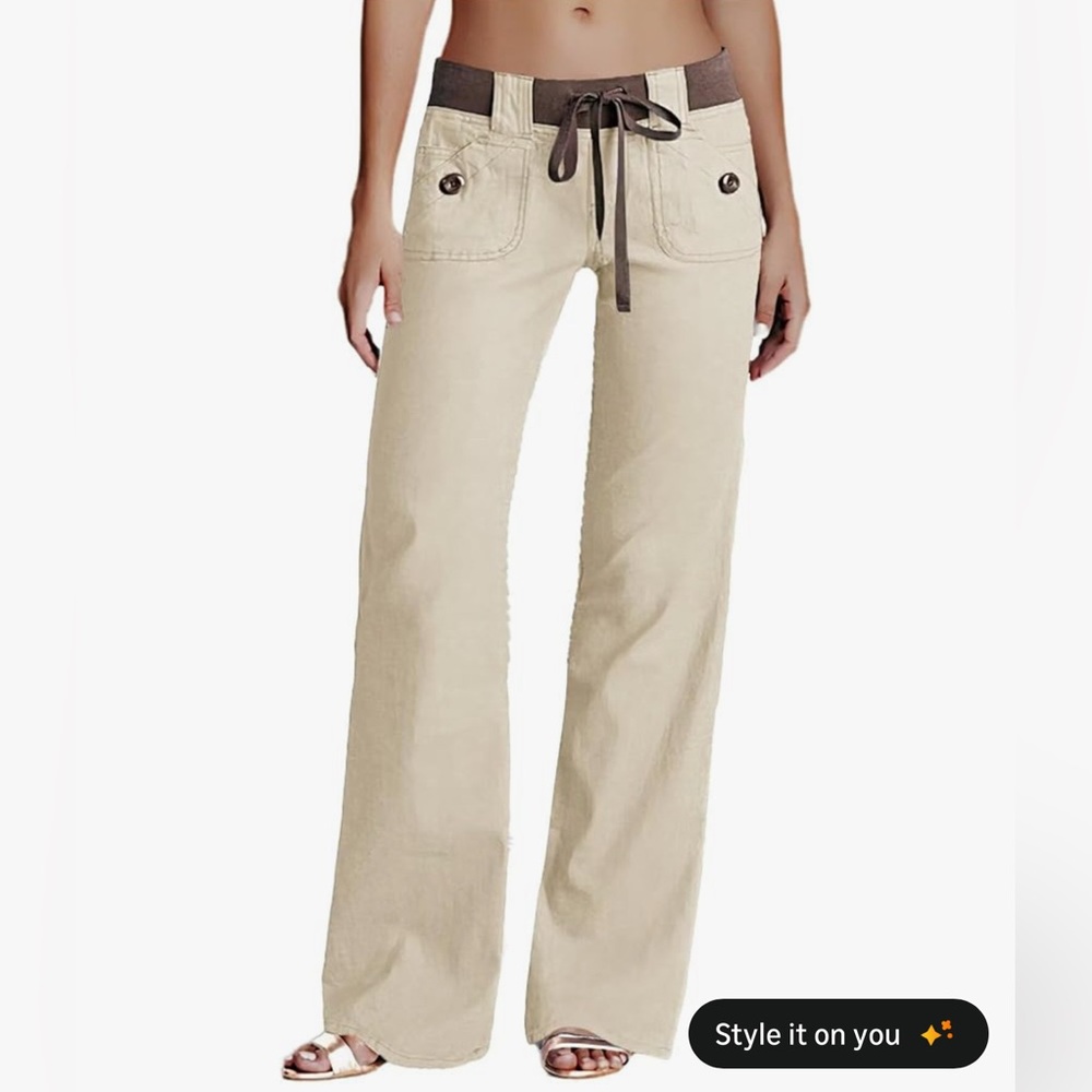 Flamingals Low Rise Cargo Wide Leg Pants for Women Drawstring Flap Pockets Y2K